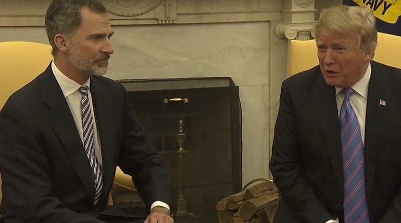 President Donald Trump meets with Spain's King Felipe VI. Photo Credit: White House video screenshot.