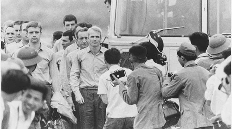 John McCain After Being Released as Prisoner of War. Photo Credit: US Department of Defense, Department of the Navy, Wikimedia Commons.