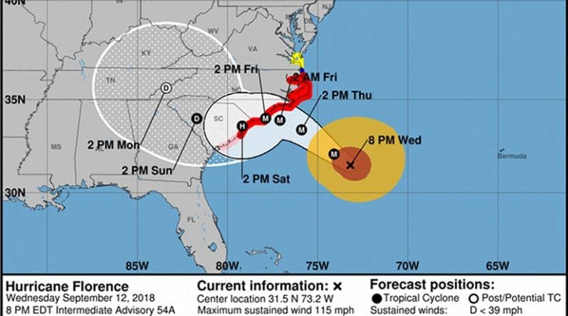 Hurrican Florence forecast map. Credit: NOAA