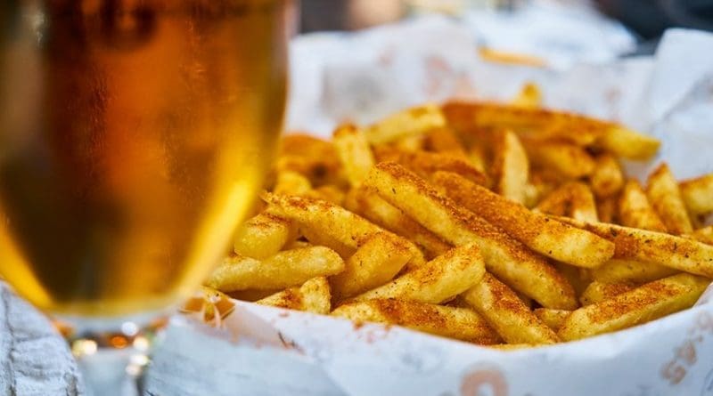 beer french fries potatoes fast food