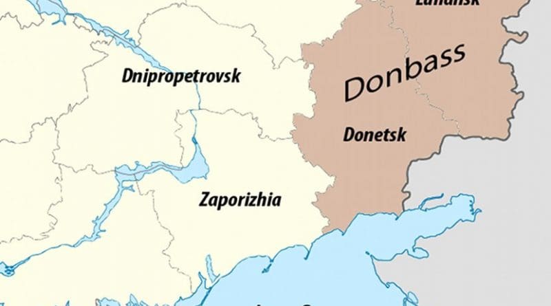 Map of the Donbass region within eastern Ukraine. Source: Wikimedia Commons.