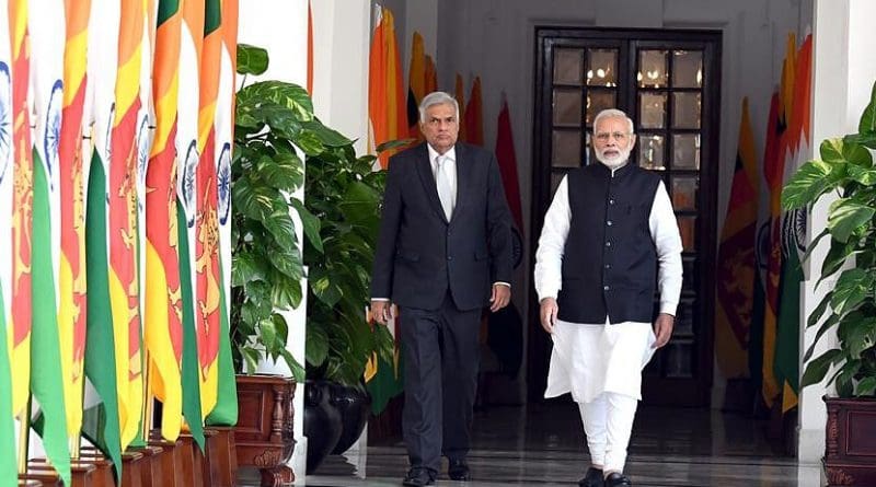 Sri Lanka's Prime Minister Ranil Wickremesinghe with India's Prime Minister Narendra Modi. Photo Credit: India PM Office