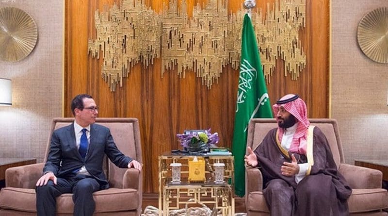 Saudi Arabia’s Crown Prince Mohammed bin Salman with US Treasury Secretary Steven Mnuchin. Photo Credit: SPA