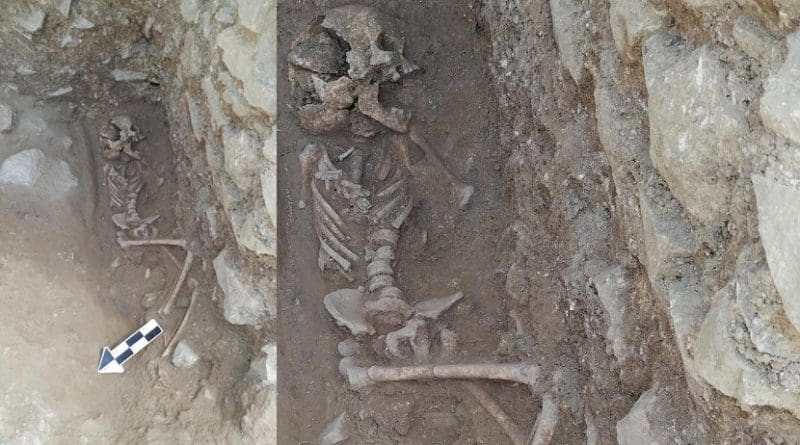 A 10-year-old was discovered lying on its side in a fifth-century Italian cemetery previously believed to be designated for babies, toddlers and unborn fetuses. Credit Photo courtesy of David Pickel/Stanford University
