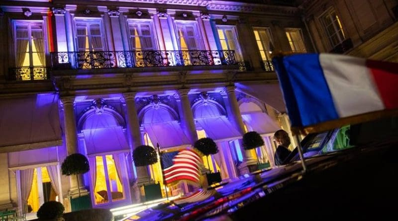 The U.S. Ambassador to France residence is lit in the colors of the United States and France for the arrival Friday evening, Nov. 9, 2018, of President Donald J Trump and First Lady Melania Trump to Paris. (Official White House Photo by Shealah Craighead)