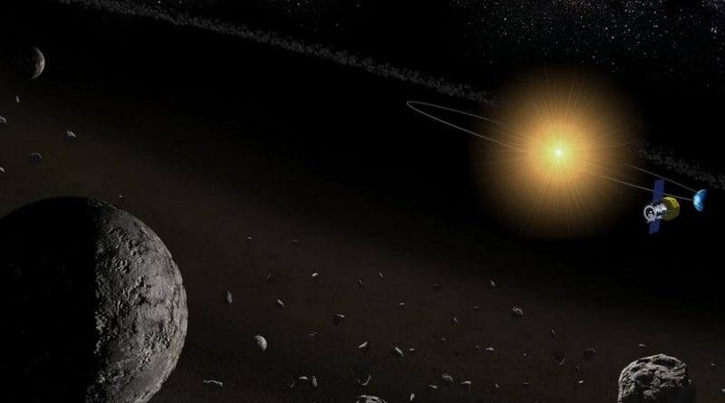 By using a space-borne telescope, the team was able to successfully detect the presence of water in many asteroids. Credit Kobe University