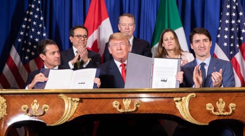 President Donald J. Trump is joined by Mexican President Enrique Pena Nieto and Canadian Prime Minister Justin Trudeau at the USMCA signing ceremony Friday, Nov. 30, 2018, in Buenos Aires, Argentina. (Official White House Photo by Shealah Craighead)