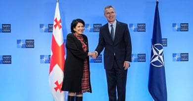 NATO Secretary General Jens Stoltenberg welcoming the President of Georgia, Salome Zourabichvili. Photo: NATO