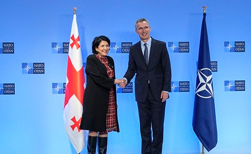 NATO Secretary General Jens Stoltenberg welcoming the President of Georgia, Salome Zourabichvili. Photo: NATO