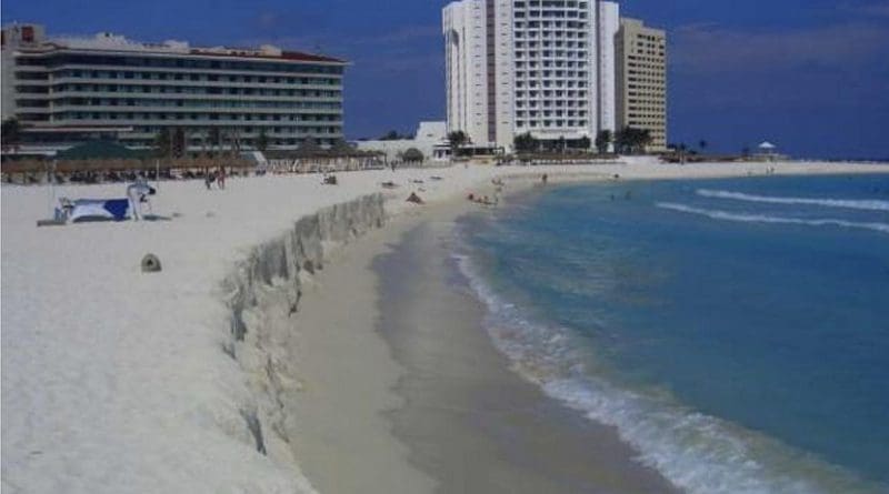 Regular sand nourishments are required on Cancun beach to maintain it, but start eroding immediately. Credit Rodolfo Silva