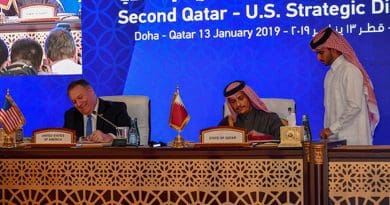 U.S. Secretary of State Michael R. Pompeo participates in a Memorandum of Understanding and Statement of Intent signing ceremony, at the U.S.-Qatar Strategic Dialogue, in Doha, Qatar, January 13, 2019. Photo Credit: State Department photo