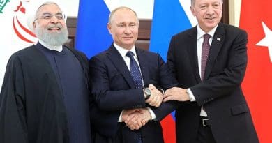 Russia's President Vladimir Putin with President of Iran Hassan Rouhani (left) and President of Turkey Recep Tayyip Erdogan. Photo Credit: Kremlin.ru