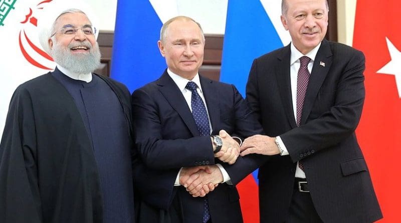 Russia's President Vladimir Putin with President of Iran Hassan Rouhani (left) and President of Turkey Recep Tayyip Erdogan. Photo Credit: Kremlin.ru