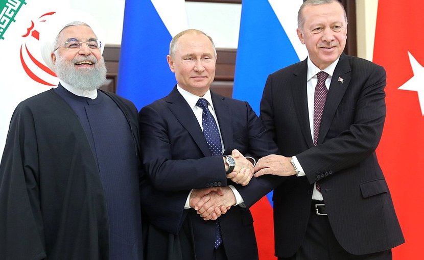 Russia's President Vladimir Putin with President of Iran Hassan Rouhani (left) and President of Turkey Recep Tayyip Erdogan. Photo Credit: Kremlin.ru