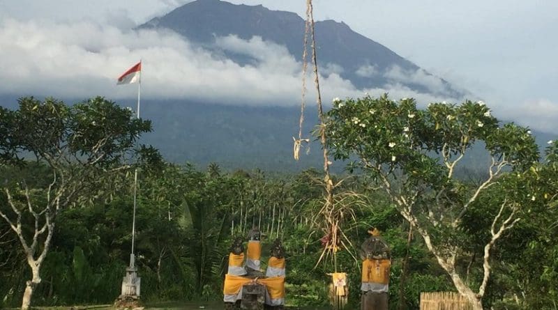 View of Mount Agung on Nov. 10, 2017, from the Rendang Volcano Observatory, operated by CVGHM. Credit Jake Lowenstern, US Geological Survey.