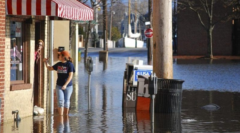 Storm surge floods Dock Street in downtown Annapolis, Maryland. Credit Matt Rath/Chesapeake Bay Program