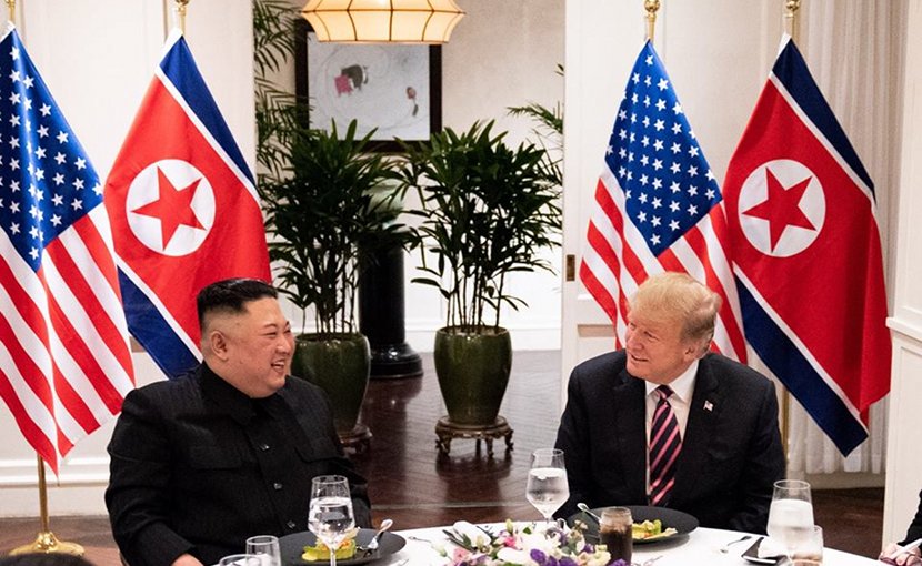 President Donald J. Trump and Kim Jong Un, Chairman of the State Affairs Commission of the Democratic People’s Republic of Korea meet for a social dinner Wednesday, Feb. 27, 2019, at the Sofitel Legend Metropole hotel in Hanoi, for their second summit meeting. (Official White House Photo by Joyce N. Boghosian)