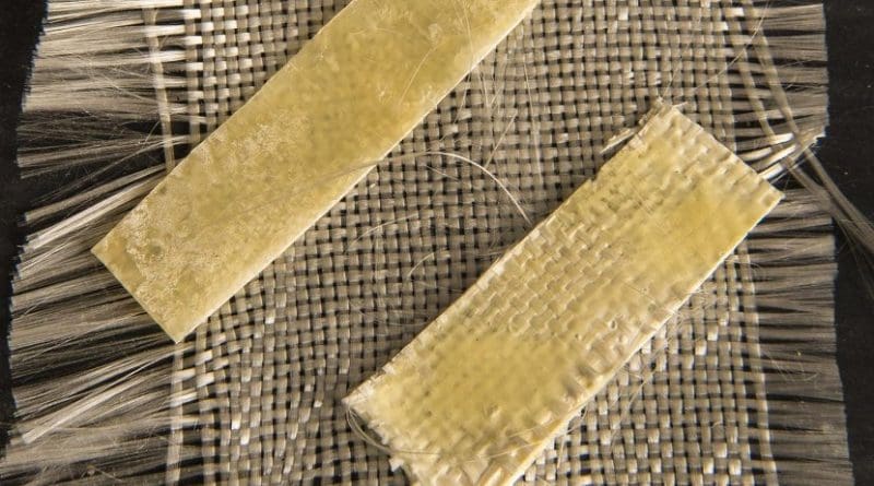 These composite materials, developed by upcycling PET, can be used in wind turbines, snowboards, or materials such as ballistic nylon and reusable bottles that can be used multiple times before being recycled. Credit Dennis Schroeder / NREL