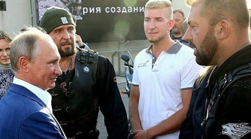 Russia's Vladimir Putin with members with the Night Wolves. Photo via Balkan Insight