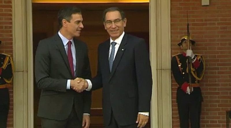 Spain's Prime Minister Pedro Sánchez receives the President of Peru, Martín Vizcarra. Photo Credit: Screenshot Moncloa Video