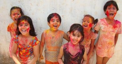 Indian children celebrating Hindu festival of Holi