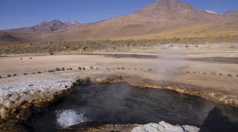 Bacteria were collected from this hot spring in the El Tatio region in northern Chile. Credit Yaroslav Ispolatov