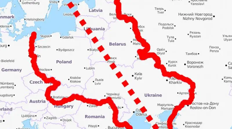 Baltic–Black seas axis composing Intermarium area. Credit: Green Zero, Wikipedia Commons.