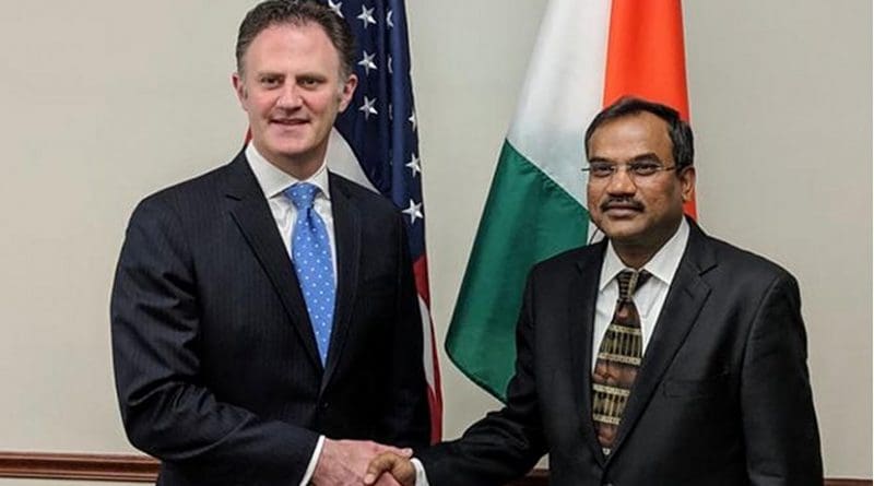 Ministry of External Affairs Joint Secretary Shri Mahaveer Singhvi and State Department Coordinator for Counterterrorism Ambassador Nathan A. Sales. Photo Credit: India government