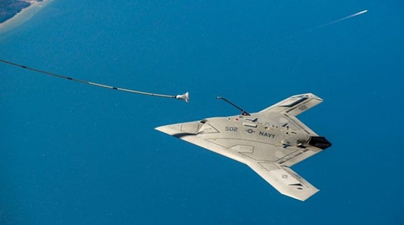 The US X-47B unmanned autonomous aircraft being tested in 2015. U.S. Navy Photo by Liz Wolter
