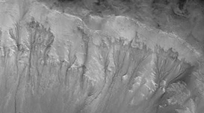 Recurrent Slope Linae on the Palikir Crater walls on Mars. Credit NASA/JPL/University of Arizona