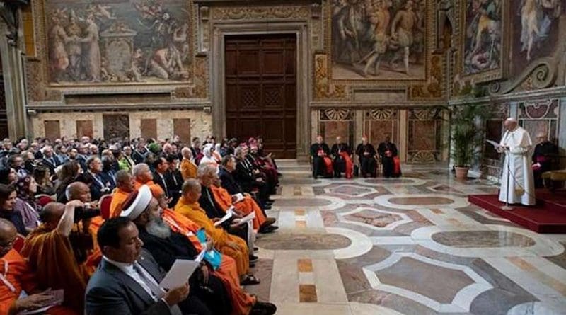 Pope Francis addresses participants in a conference on religions and the sustainable development goals, in the Vatican's Clementine Hall March 8, 2019. Credit: Vatican Media.