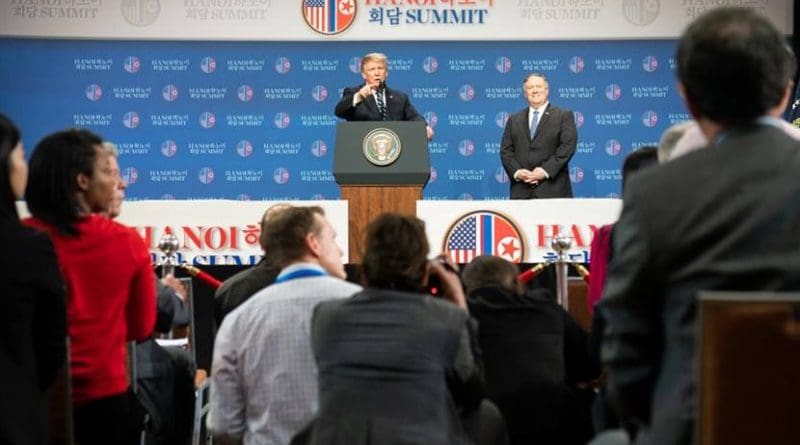 President Donald J. Trump, joined by Secretary of State Mike Pompeo, holds a news conference after his summit with North Korean leader Kim Jong Un at the JW Marriott Hotel Thursday, Feb. 28, 2019, in Hanoi. (Official White House Photo by Shealah Craighead)