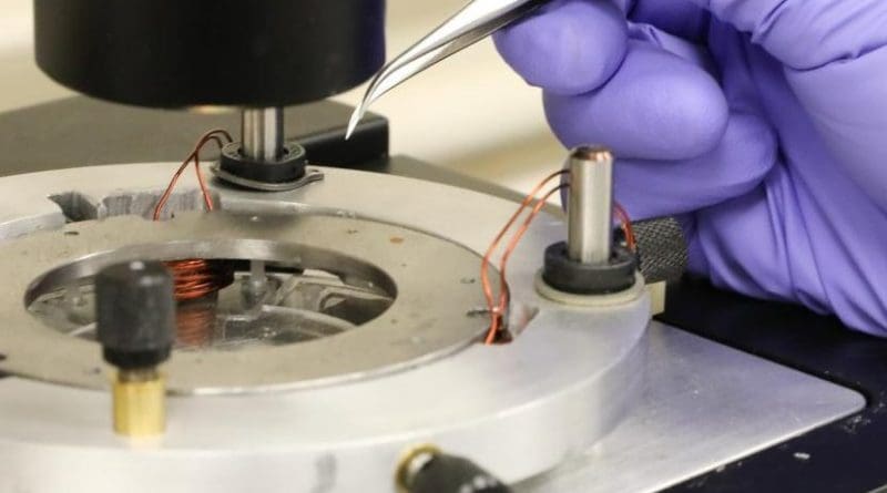 The U of T Engineering researchers' system uses six magnetic coils (pictured) to control the position of a microscopic iron bead within the device. The bead is small enough to enter human cells and can be positioned with unprecedented accuracy. Credit Tyler Irving / U of T Engineering News