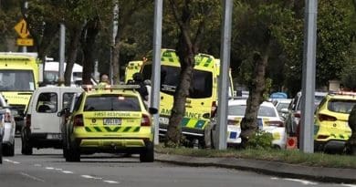 Emergency vehicles near mosque attacks in Christchurch, New Zealand. Photo Credit: Tasnim News Agency