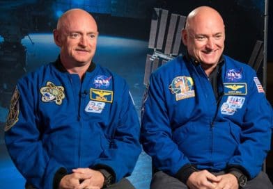 Identical twin astronauts, Scott and Mark Kelly, are subjects of NASA’s Twins Study. Scott (right) spent a year in space while Mark (left) stayed on Earth as a control subject. Researchers looked at the effects of space travel on the human body. Credit: NASA