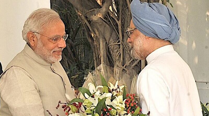 India's Prime Minister Narendra Modi and predecessor Dr.Manmohan Singh. Credit: Prime Minister's Office, Government of India.