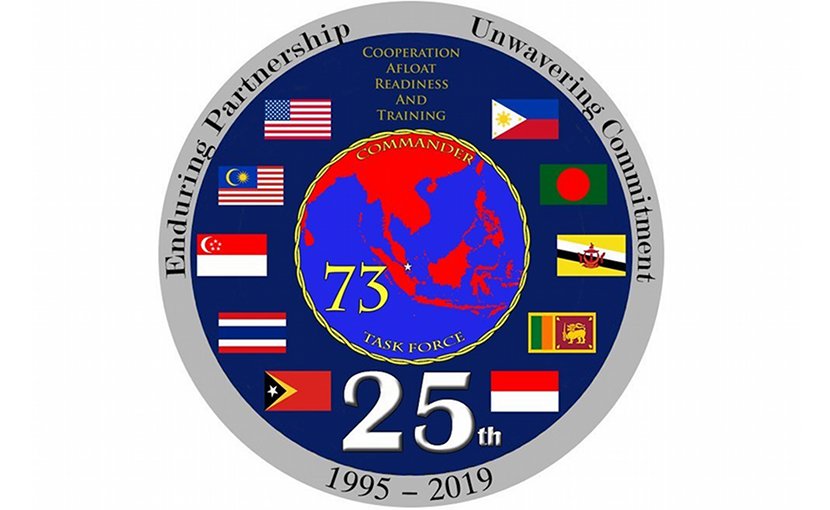 A logo commemorating 25 years of exercise Cooperation Afloat Readiness and Training. (U.S. Navy graphic by Mass Communication Specialist 2nd Class Christopher Veloicaza/Released)