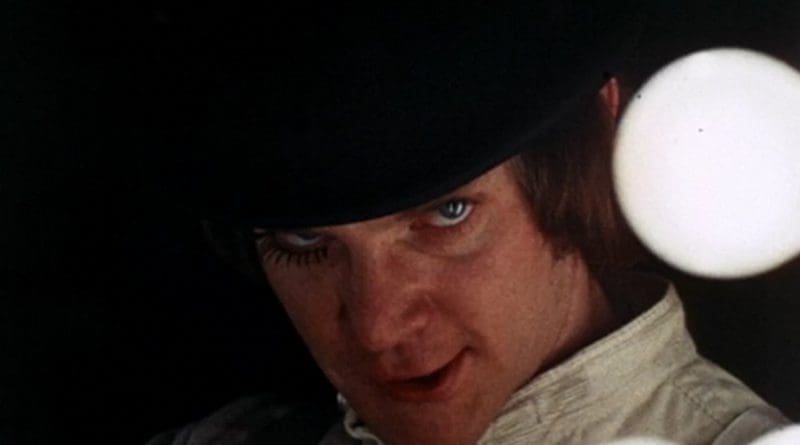 Malcolm McDowell as Alex DeLarge in Stanley Kubrick's 1971 film A Clockwork Orange. Source: Stanley Kubrick - Trailer of A Clockwork Orange (1971), Wikipedia Commons