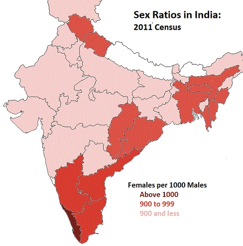 Deep-rooted challenge: While India has made strides to reduce uneven sex ratios at birth, gender bias in mortality rates results in uneven sex ratios among regions (Source: 2011 India census and Maps of India)