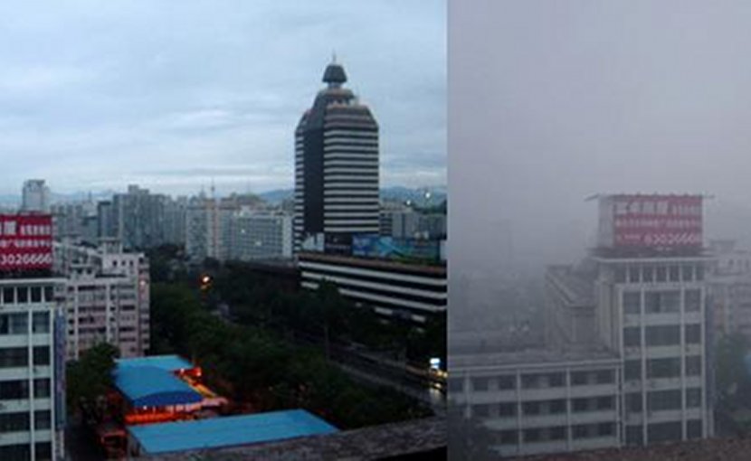 Heavy air pollution has resulted in widespread smog. These photographs, taken in August 2005, show the variations in Beijing's air quality. Credit Bobak Ha'Eri