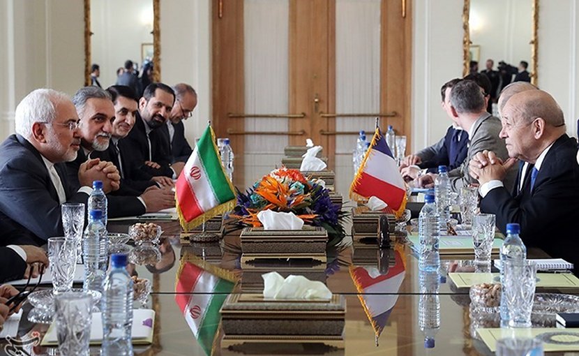 Iran Foreign Minister Mohammad Javad Zarif meets with France Minister of Europe and Foreign Affairs Jean-Yves Le Drian in Tehran. Photo Credit: Tasnim News Agency