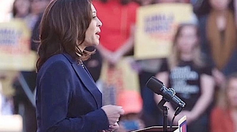 Kamala Harris announcing her candidacy for the presidency, on January 27, 2019. CC BY 3.0