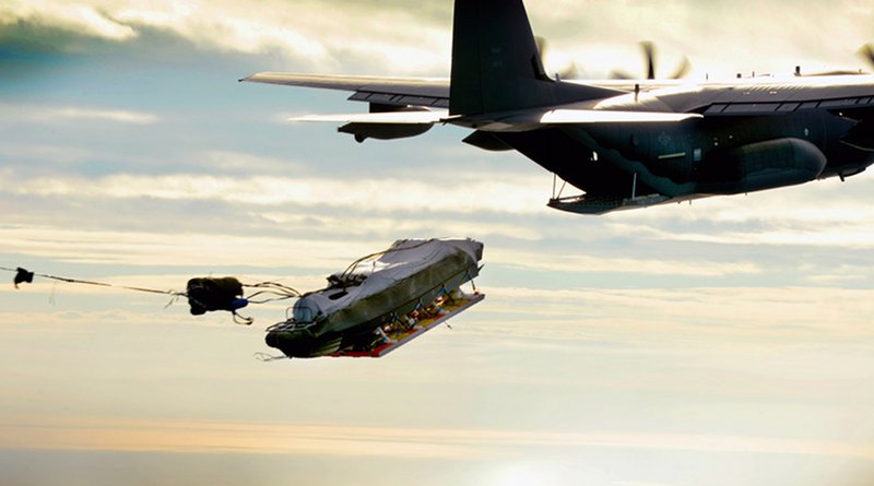 MC-130J Commando II from 9th Special Operations Squadron airdrops Maritime Craft Aerial Delivery System over Gulf of Mexico during training exercise, November 12, 2015 (U.S. Air Force/Matthew Plew)