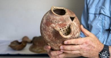 Beer cruse from Tel Tzafit/Gath archaeological digs, from which Philistine beer was produced. Credit Yaniv Berman/Israel Antiquities Authority.