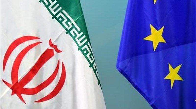 Flags of Iran and European Union. Photo Credit: Tasnim News Agency