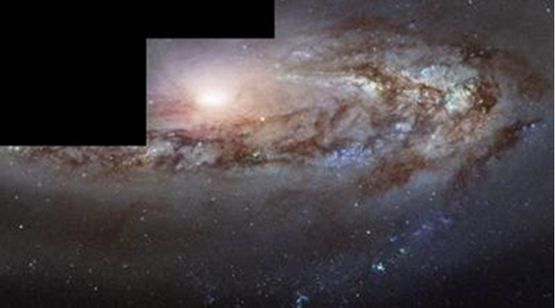 This Hubble image stars Messier 90, a beautiful spiral galaxy located roughly 60 million light-years from the Milky Way in the constellation of Virgo (the Virgin). The galaxy is part of the Virgo Cluster, a gathering of galaxies that is over 1,200 strong. This image combines infrared, ultraviolet and visible light gathered by the Wide Field and Planetary Camera 2 on the NASA/ESA Hubble Space Telescope. This camera was operational between 1994 and 2010, producing images with an unusual staircase-like shape as seen here. This is because the camera was made up of four light detectors with overlapping fields of view, one of which gave a higher magnification than the other three. When the four images are combined together in one picture, the high-magnification image needs to be reduced in size in order for the image to align properly. This produces an image with a layout that looks like steps. Credit ESA/Hubble & NASA, W. Sargent et al.