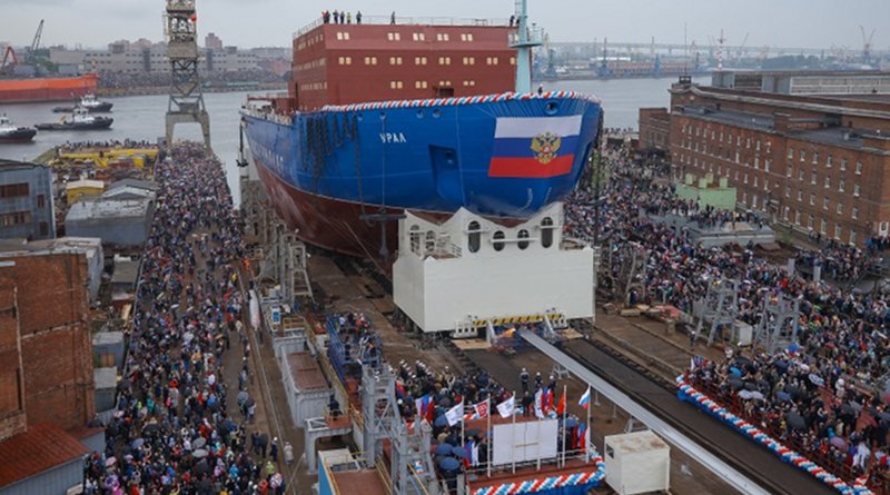 The Ural icebreaker is launched into the sea (Image: Rosatom)