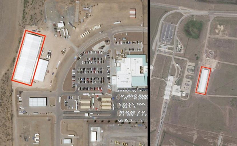 Satellite images taken on April 25, 2019 show rapid construction activity in anticipation of increased family and child detention in tents built at the El Paso and Donna, Texas Border Patrol Stations since April 14, 2019. The new tents are highlighted in red. A Border Patrol official told the New York Times the agency could hold families for up to 20 days. Human Rights Watch will monitor changes in construction activity at these sites in coming weeks. ©2019 Planet Labs; Source: Human Rights Watch