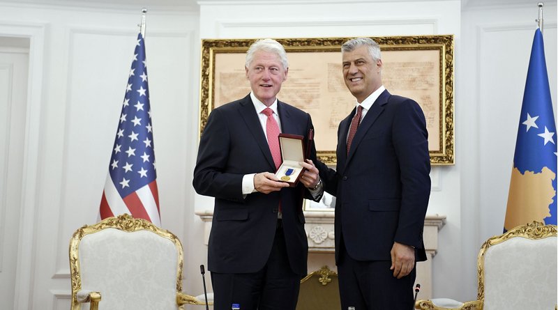 The President of the Republic of Kosovo, Hashim Thaçi awards the 42nd President of the United States of America, Bill Clinton, with the “Order of Freedom”. Photo Credit: Kosovo President's Office