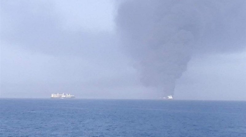 Two oil tankers were attacked in the Gulf of Oman. Photo Credit: Tasnim News Agency